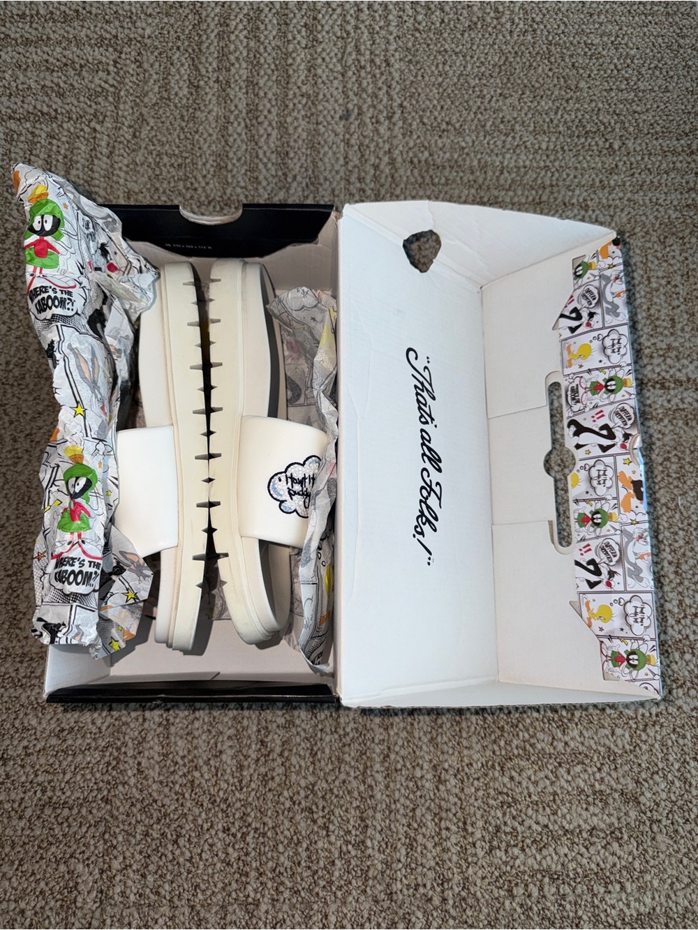 Limited Edition - Aldo White Looney Tunes (Tweety & Sylvester) Slide Sandals - Picture 5 of 8